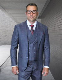Statement Men's 3 Piece 100% Wool Modern Fit Suit - Peak Lapel