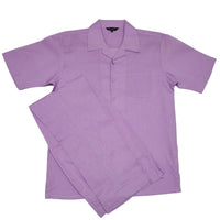 Mens Lavender Linen Shirt and Pants Casual Outfit Set