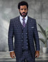 Statement Men's 3 Piece Big and Tall 100% Wool Wide Leg Suit- Windowpane Plaid