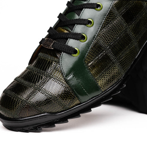 Marco Di Milano Bari Patchwork Lizard Sneakers in Green