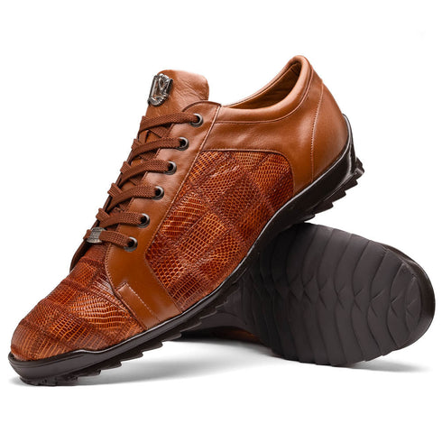 Marco Di Milano Bari Patchwork Lizard Sneakers in Cognac