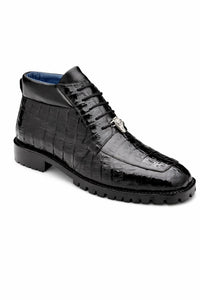 Belvedere Gallardo Men's Shoes Black Exotic Caiman Crocodile Derby Split-toe Boots