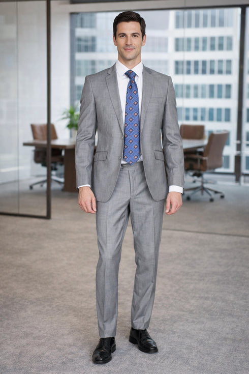 Bertolini 2Pc & 3PC Lt. Gray Two-button Wool & Silk Blend Suit