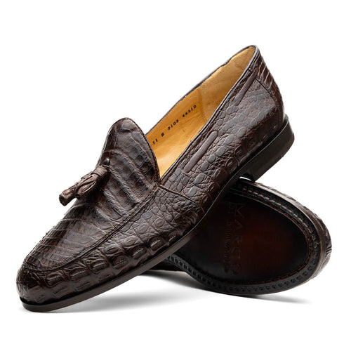 Marco Di Milano Bianchi Brown Caiman Crocodile Tassel Loafers