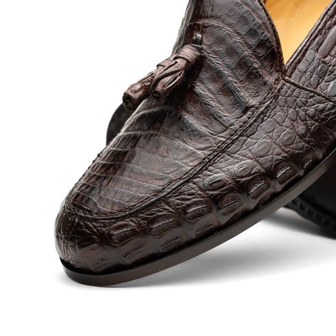 Marco Di Milano Bianchi Brown Caiman Crocodile Tassel Loafers