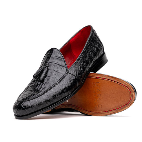 Marco Di Milano Bianchi Black Caiman Crocodile Tassel Loafers