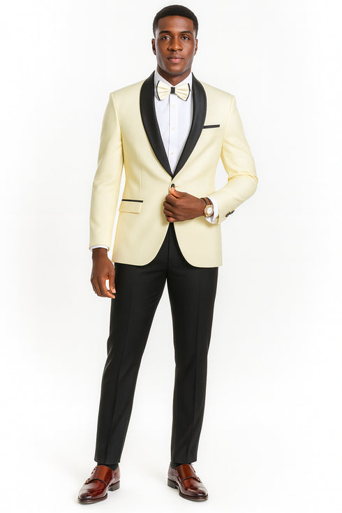 Big And Tall Suit For Men - Jacket + Pants + Bowtie + Pants - Ivory Suit