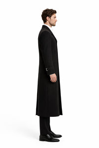 Black 100% Plush MicroFiber Dress Trench Top Long Coat - Mens Topcoat - Mens Overcoat