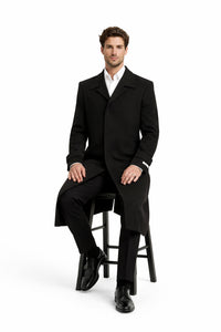 Black 100% Plush MicroFiber Dress Trench Top Long Coat - Mens Topcoat - Mens Overcoat