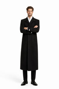 Black 100% Plush MicroFiber Dress Trench Top Long Coat - Mens Topcoat - Mens Overcoat