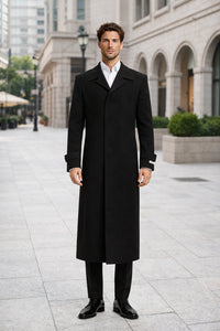 Black 100% Plush MicroFiber Dress Trench Top Long Coat - Mens Topcoat - Mens Overcoat