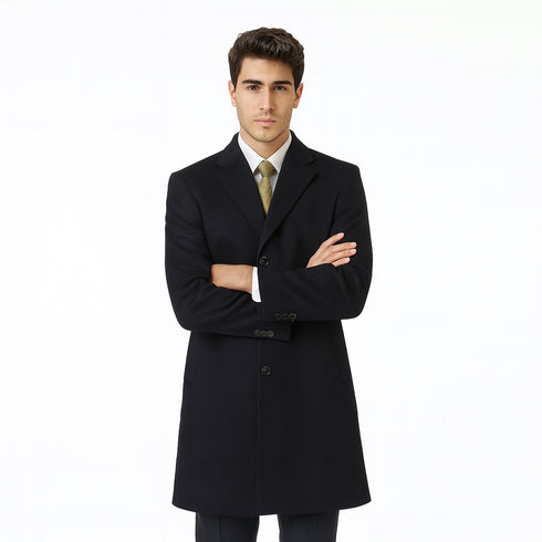 Black Cashmere Blend Pronto Moda 3 Button 'Ram' - Cashmere Topcoat - Mens Cashmere Overcoat - Cashmere Coat