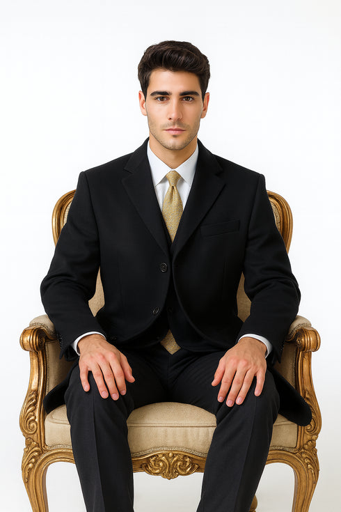 Black Cashmere Blend Pronto Moda 3 Button 'Ram' - Cashmere Topcoat - Mens Cashmere Overcoat - Cashmere Coat