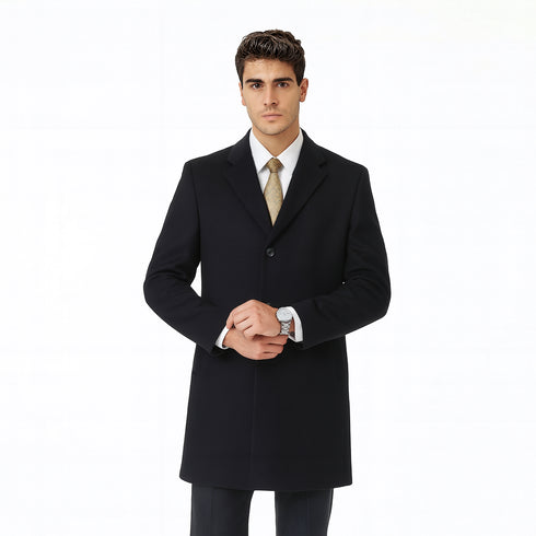 Black Cashmere Blend Pronto Moda 3 Button 'Ram' - Cashmere Topcoat - Mens Cashmere Overcoat - Cashmere Coat
