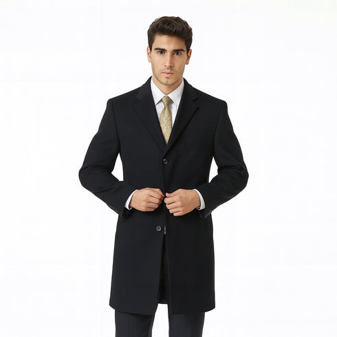 Black Cashmere Blend Pronto Moda 3 Button 'Ram' - Cashmere Topcoat - Mens Cashmere Overcoat - Cashmere Coat