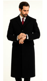 Black Cashmere Chesterfield Overcoat – 1920s Full Length Topcoat