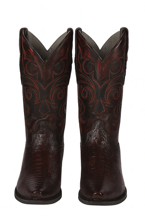 Black Cherry Ostrich Leg Cowboy Boots