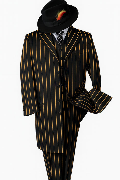 Black And Gold Stripe Suit - Vested Suit