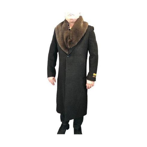 Black Mixed Two Handwarmer Side Pockets Dress Coat For Mens