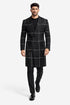 Black Plaid Overcoat - Wool Topcoat With WindowPane Pattern Double Breasted Style