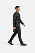 Black Plaid Overcoat - Wool Topcoat With WindowPane Pattern Double Breasted Style