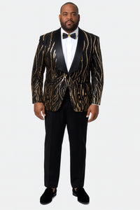 Black Tuxedo - Shawl Lapel Black and Gold Sequin Prom Tuxedo Mens Wedding Suit - Black Prom Suit