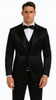 Black Satin Skinny Fit Tazzio Men's Double Breasted 3 Piece Suit with Peak Lapel and Bowtie