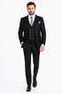 Men's Black Statement Ticket Pocket Peak Lapel Wool Double Breasted Vest Suit with Silver Buttons – Modern Fit