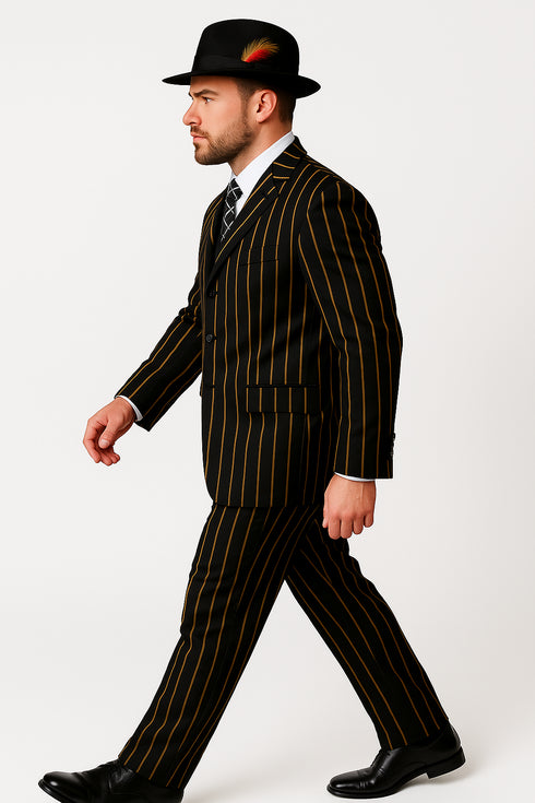 Black And Gold Stripe Suit - Vested Suit