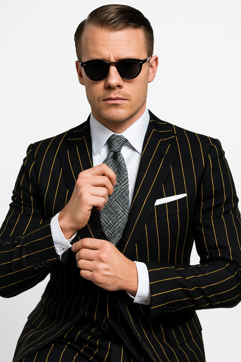 Mens 2 button Gangster Pinstripe Suit