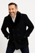 Mens Black Peacoat Wool Overcoat with Faux Fur Shawl Collar – Double-Breasted Winter Peacoat