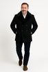 Mens Black Peacoat Wool Overcoat with Faux Fur Shawl Collar – Double-Breasted Winter Peacoat