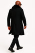 Mens Black Double-Breasted Overcoat with Oversized Faux Fur Collar – Winter Luxury Coat