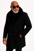 Mens Black Double-Breasted Overcoat with Oversized Faux Fur Collar – Winter Luxury Coat