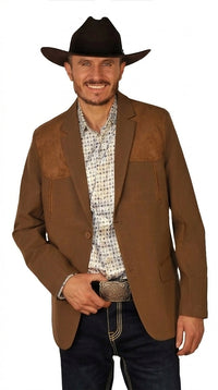 Men's Suede Cowboy Blazer Ultra Slim Fit Mens Western Blazer with Suede Shoulder in Color "Brown"