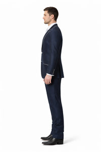 Western Suit - Cowboy Tuxedo With Trim Collar - Slim Fitted Jacket And Pants - Blue and White Tuxedo