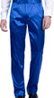 Mens Shiny Stretch Pants Solid Color Slim Fit Sateen Flashy Metallic Slacks in Color "Blue"