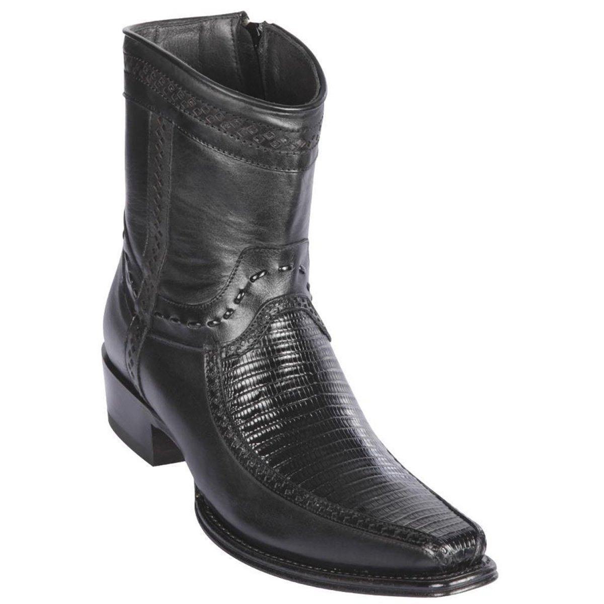 Botas Cortas de Armadillo Teju y Venado Original Punta Europea Color Negro Rojizo - Los Altos Boots main image 0