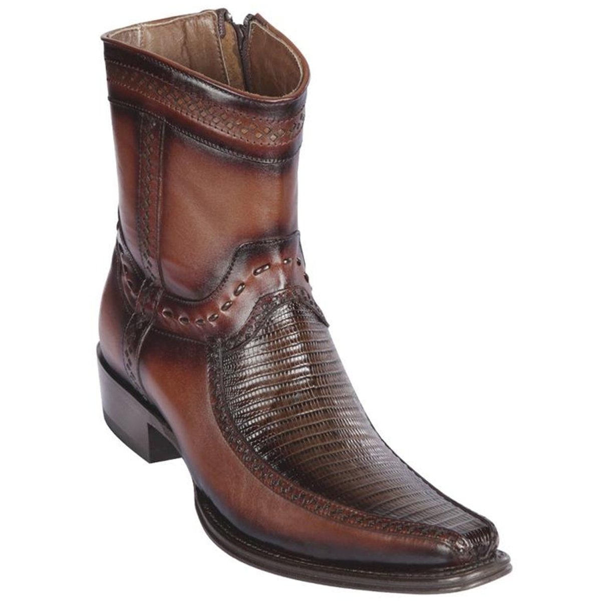Botas Cortas de Armadillo Teju y Venado Original Punta Europea Color Negro Rojizo - Los Altos Boots