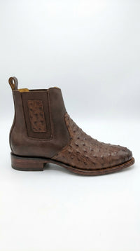 Botas de Avestruz Para Hombre Western Boots – Men’s Brown Ostrich Style Leather Chelsea Cowboy Ankle Boots