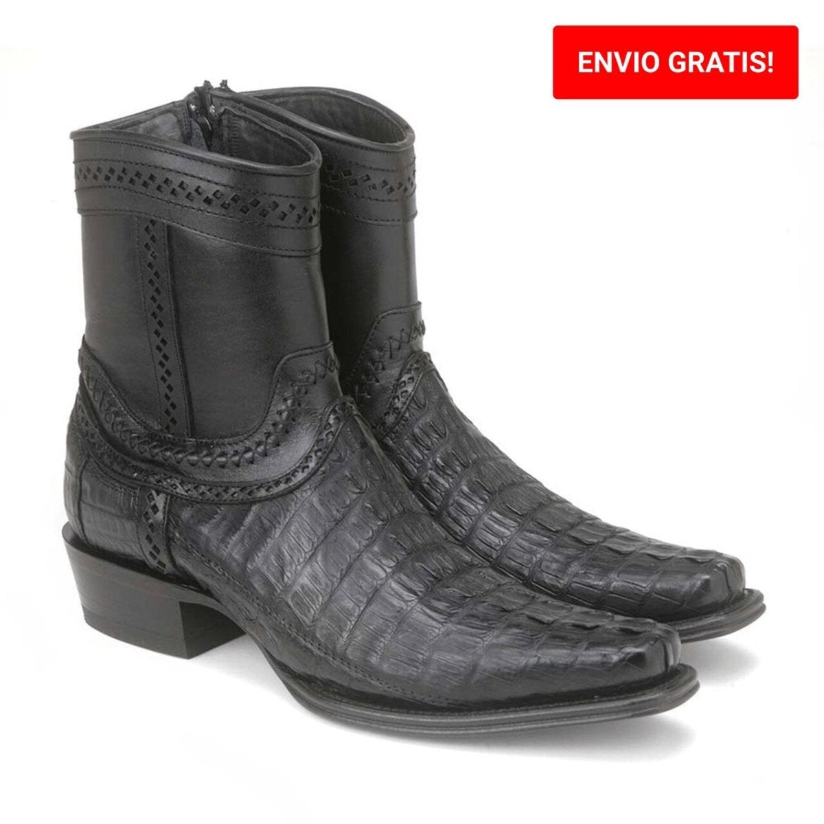 Botas Cortas de Cocodrilo Caiman Cola Original Punta Europea Color Vino Difuminado - Los Altos Boots main image 1