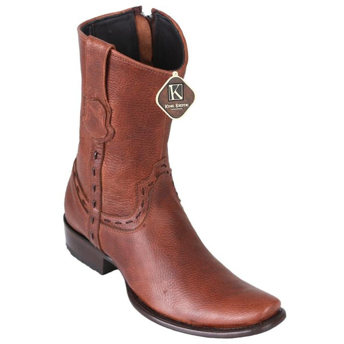 Botas de Cuero Original Horma Kabul Cuadrada con Zipper Cafe WD-038