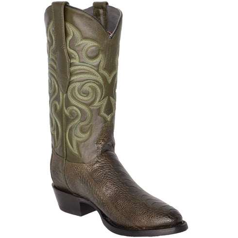 Botas de Pata de Avestruz Punta Oval Color Verde Olivo LAB-650545