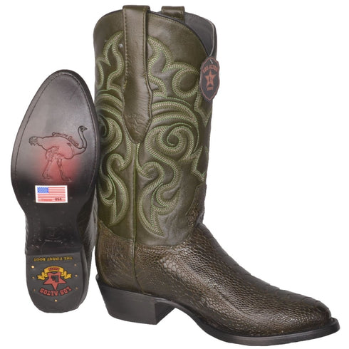 Botas de Pata de Avestruz Punta Oval Color Verde Olivo LAB-650545