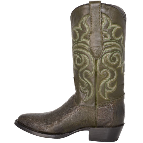 Botas de Pata de Avestruz Punta Oval Color Verde Olivo LAB-650545