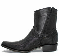Botines de Pata de Avestruz Original Horma Europea Cuadrada Negro LAB-76B0505