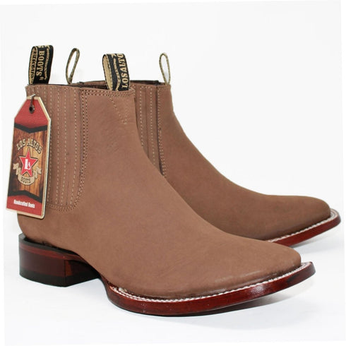 Botines Charros de Gamuza Punta Cuadrada Los Altos Boots Color Taupe LAB-82B6361