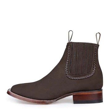 Botines Charros de Gamuza Punta Cuadrada para Mujer Color Chocolate LAB-32B6359
