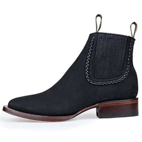 Botines Charros de Gamuza Punta Cuadrada para Mujer Color Negro LAB-32B6305