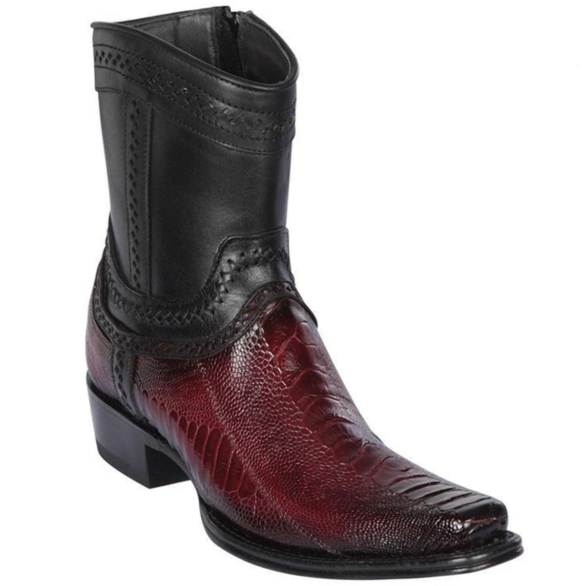 Botin de Avestruz Grabado con Punta Cuadrada